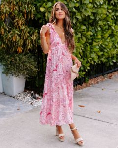 Kells Floral Tie Strap Midi Dress - Pink - FINAL SALE sold by Vici