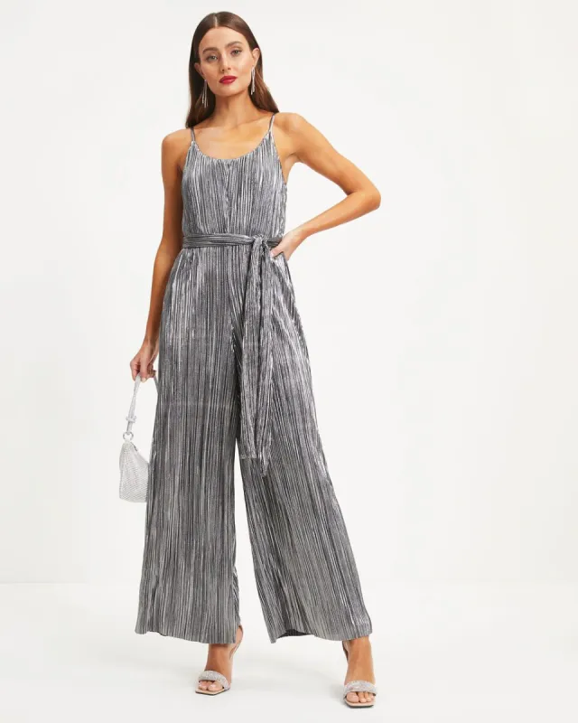 Beyond Infinity Metallic Plisse Jumpsuit sold by Vici