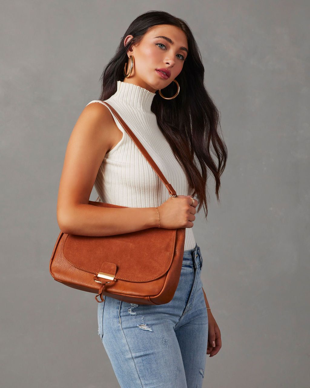 Sherry Pebbled Faux Leather Shoulder Bag - Cognac sold by Vici product image thumbnail 5