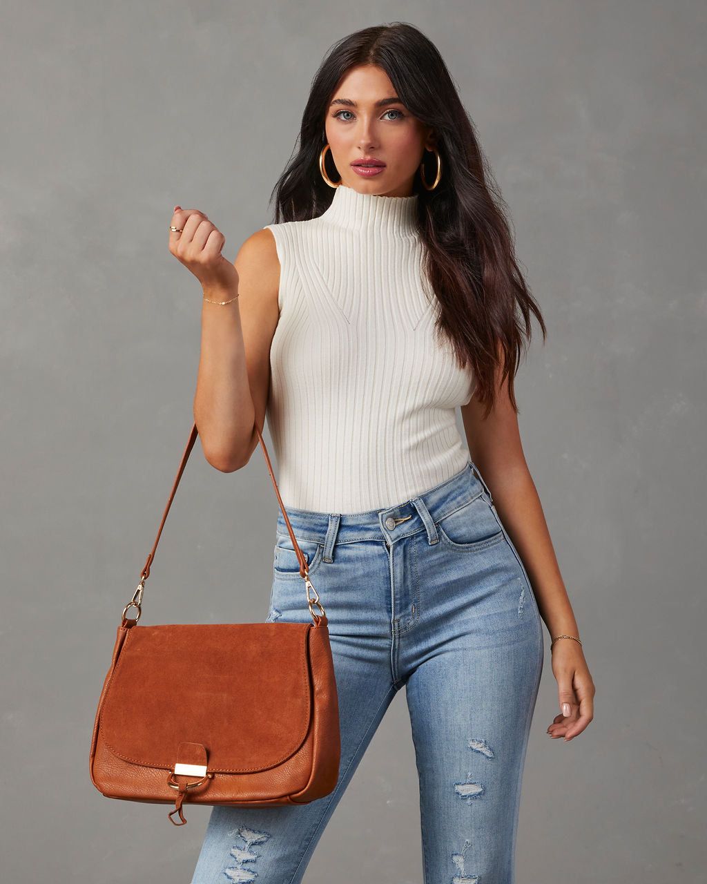 Sherry Pebbled Faux Leather Shoulder Bag - Cognac sold by Vici