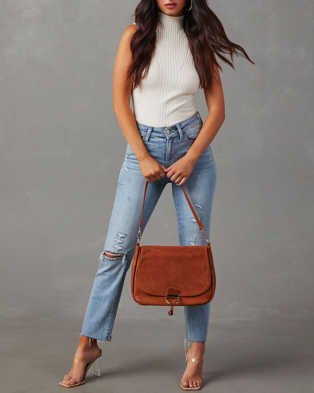 Sherry Pebbled Faux Leather Shoulder Bag - Cognac sold by Vici product image thumbnail 3