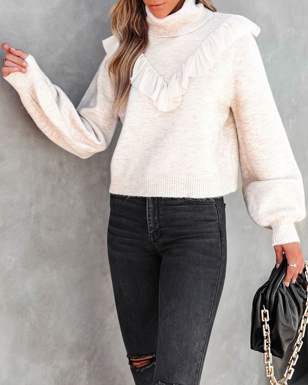 Lyric Ruffle Crop Turtleneck Sweater sold by Vici product image thumbnail 5