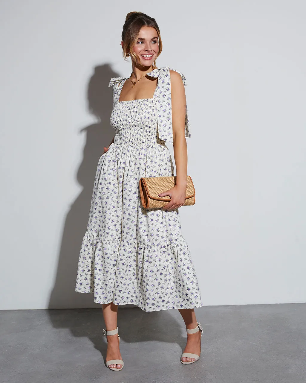 Josephina Floral Tie Strap Midi Dress sold by Vici