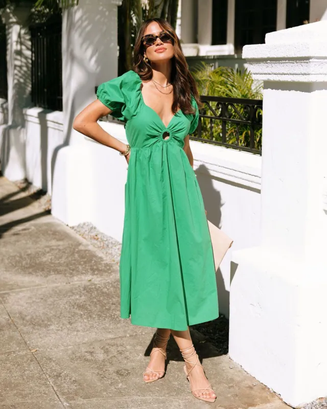 Tilden Cotton Puff Sleeve Midi Dress - Green - FINAL SALE sold by Vici