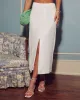 Estelle Linen Blend Front Slit Midi Skirt sold by Vici
