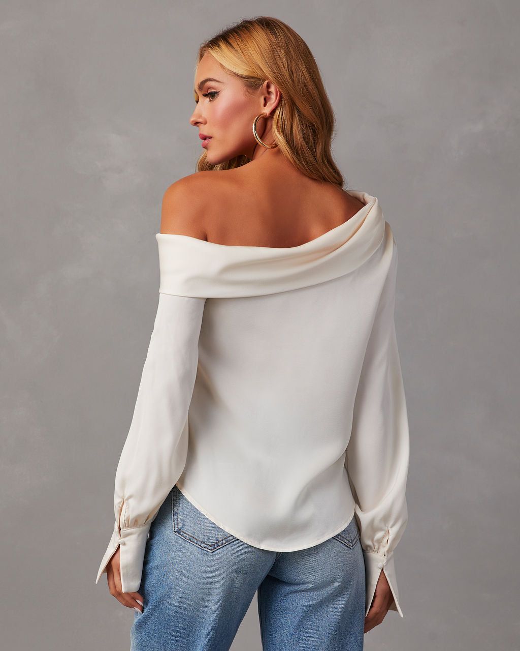 Runway Girl Satin Off Shoulder Top - Cream sold by Vici product image thumbnail 4