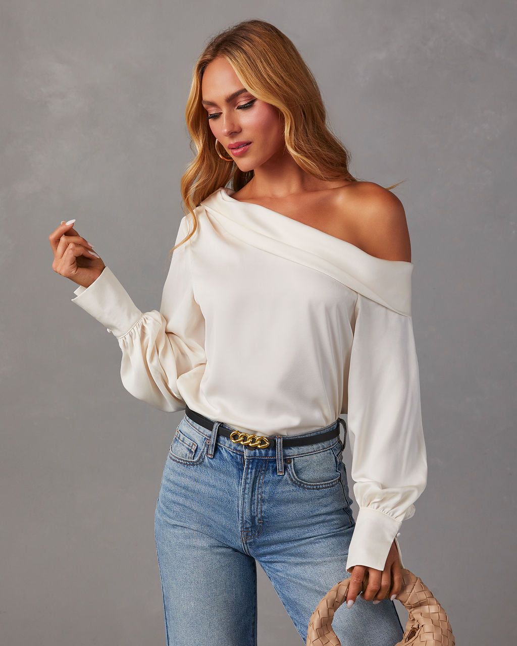Runway Girl Satin Off Shoulder Top - Cream sold by Vici product image thumbnail 3