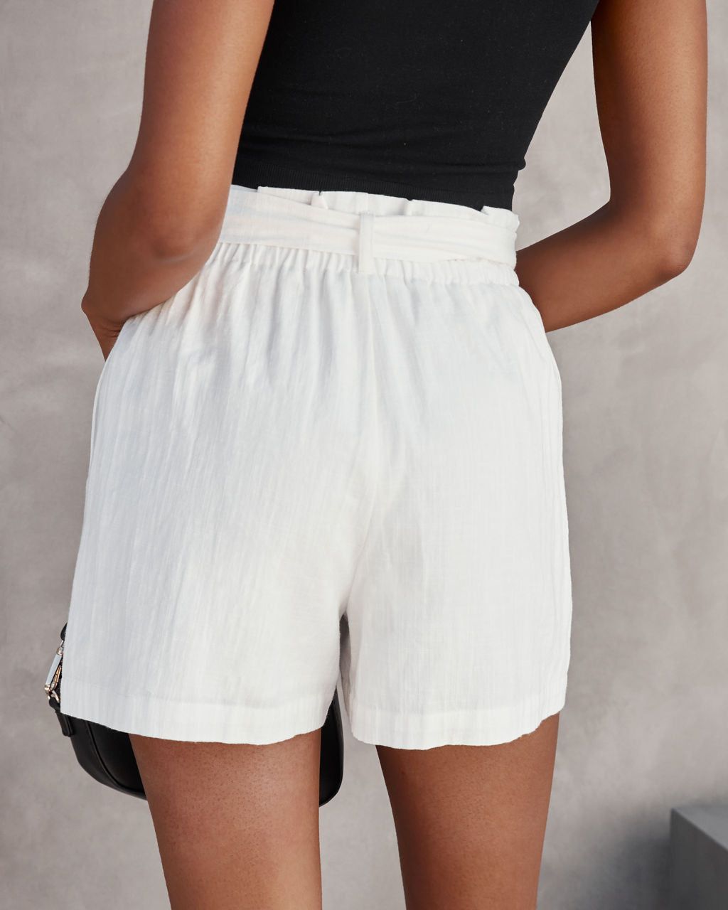 Shawna Cotton Pocketed Paper Bag Shorts - White - FINAL SALE sold by Vici product image thumbnail 4
