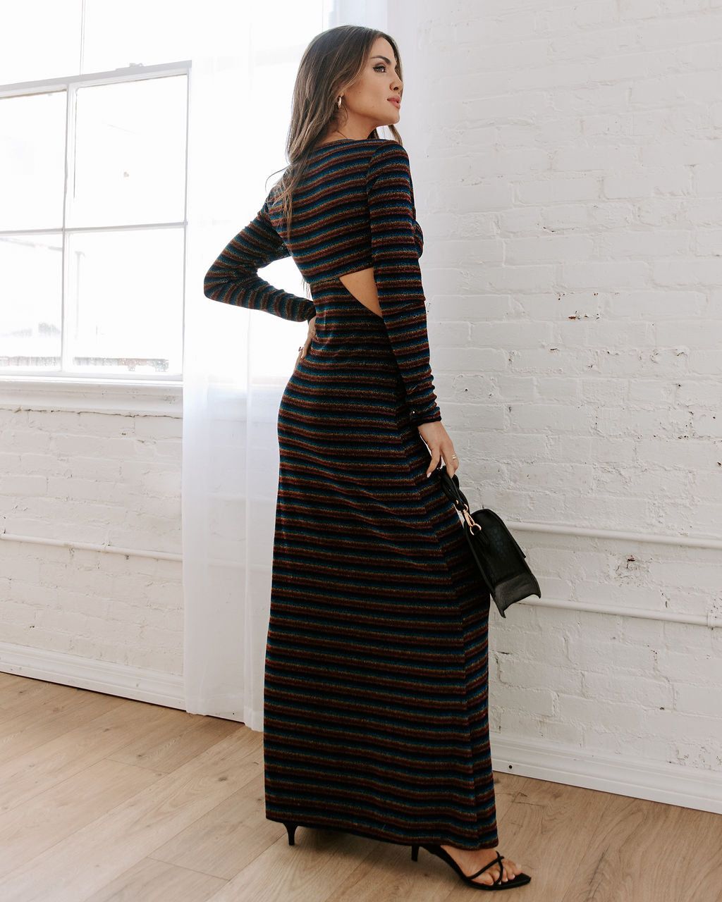 Harmoni Metallic Stripe Cutout Maxi Dress sold by Vici product image thumbnail 4