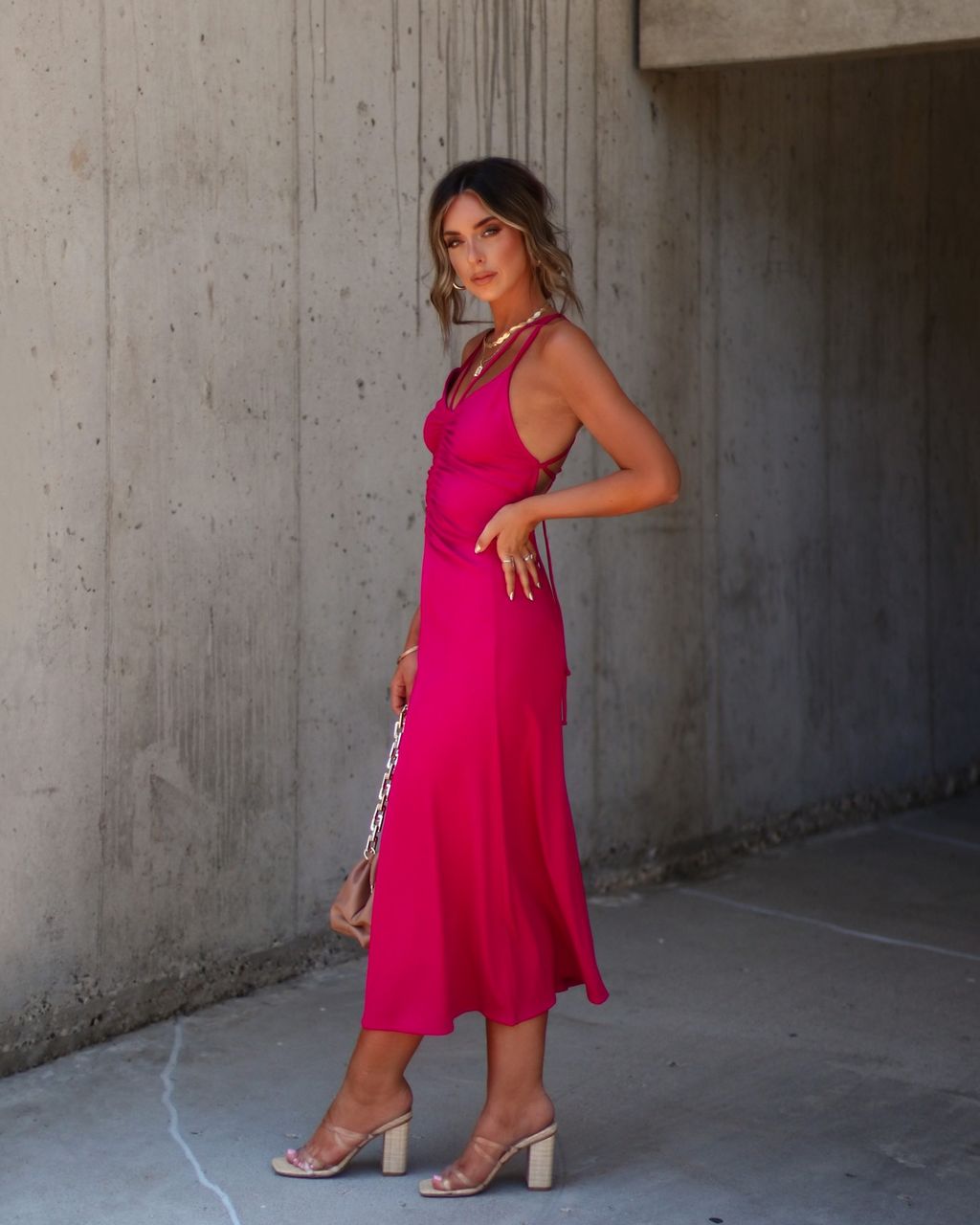 Zya Ruched Midi Dress - Magenta - SALE sold by Vici product image thumbnail 4
