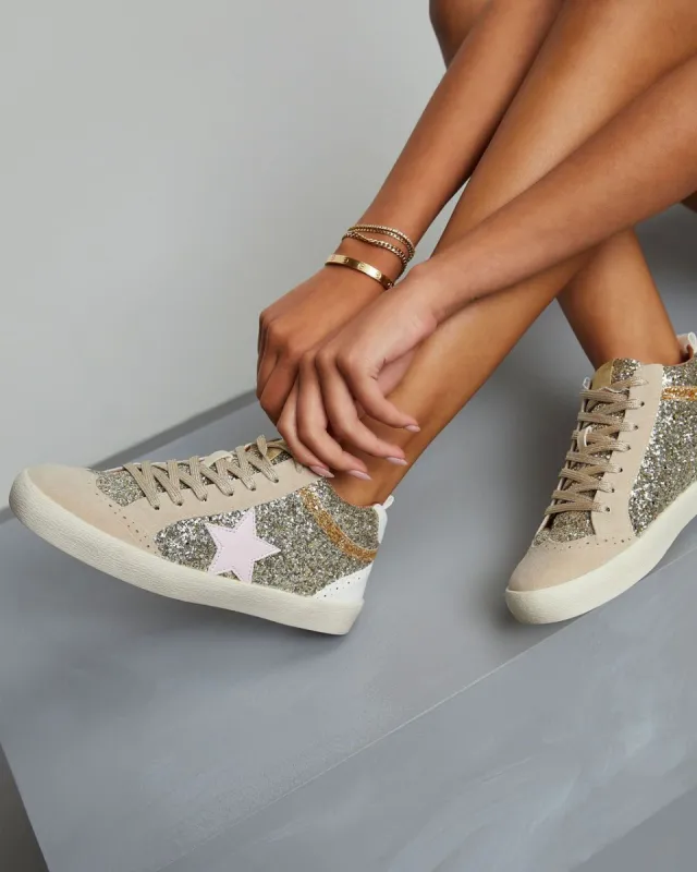 Ruston Metallic Rhinestone Sneakers - Gold - SALE made by Vici