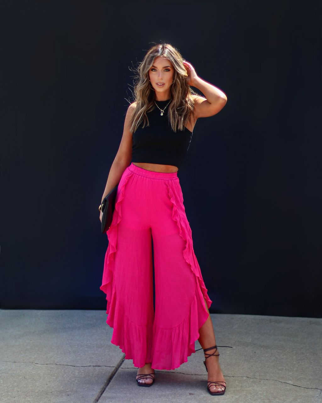 Brenna Ruffle Slit Pants - Hot Pink - FINAL SALE sold by Vici