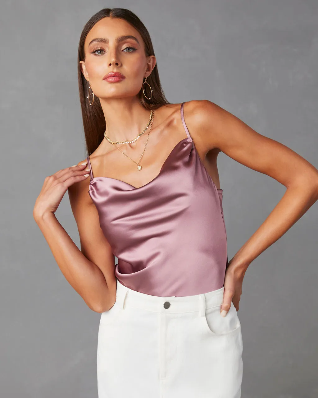 Evaluna Satin Cowl Neck Bodysuit sold by Vici product image thumbnail 2