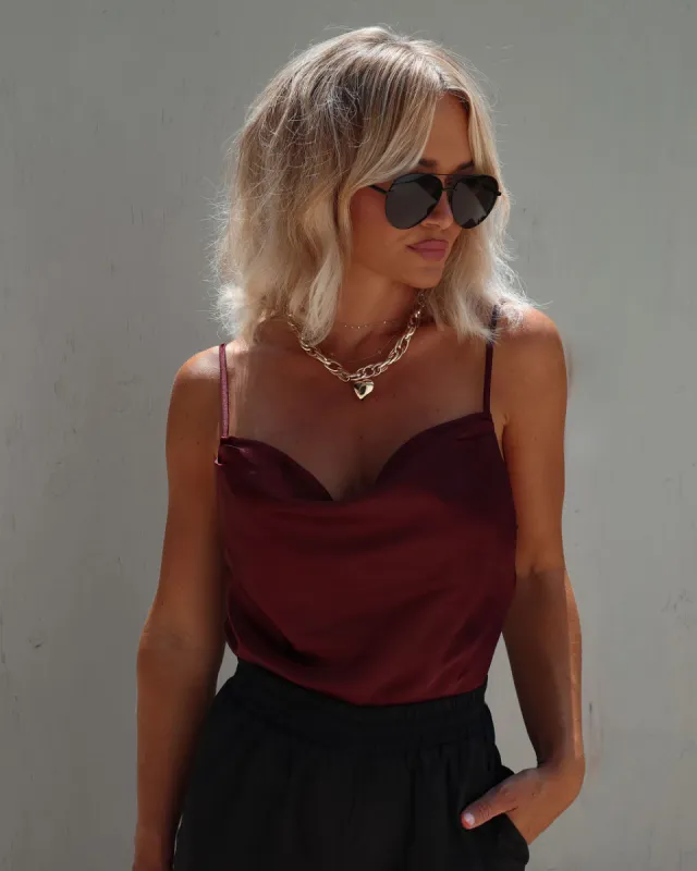 Evaluna Satin Cowl Neck Bodysuit made by Vici