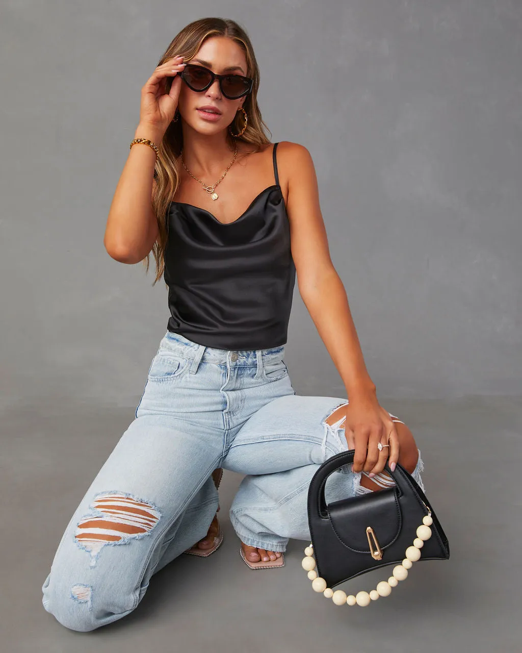 Evaluna Satin Cowl Neck Bodysuit sold by Vici product image thumbnail 5