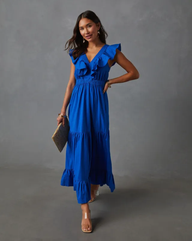 Minerva Tiered Ruffle V-Neck Maxi Dress sold by Vici