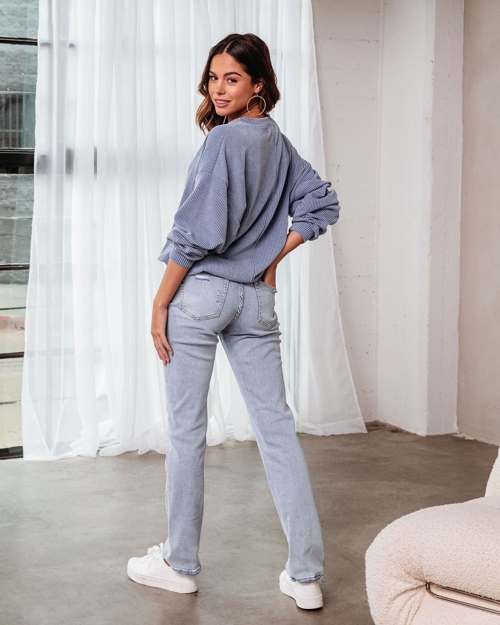 Leah Ribbed Long Sleeve Top - Blue - SALE sold by Vici product image thumbnail 4