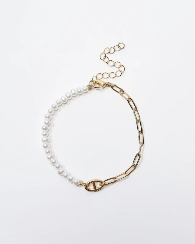 Pearls Of Hope Beaded Chain Link Bracelet - Gold/Pearl - LAST CHANCE sold by Vici
