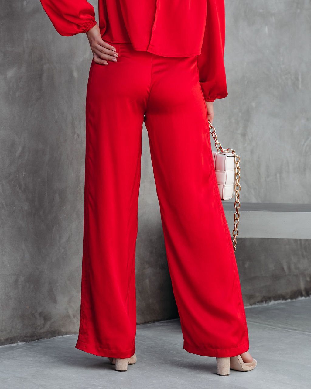 Clockwork Pocketed Satin Wide Leg Trousers - Red - FINAL SALE sold by Vici product image thumbnail 2