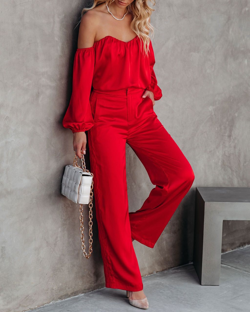 Clockwork Pocketed Satin Wide Leg Trousers - Red - FINAL SALE sold by Vici product image thumbnail 3
