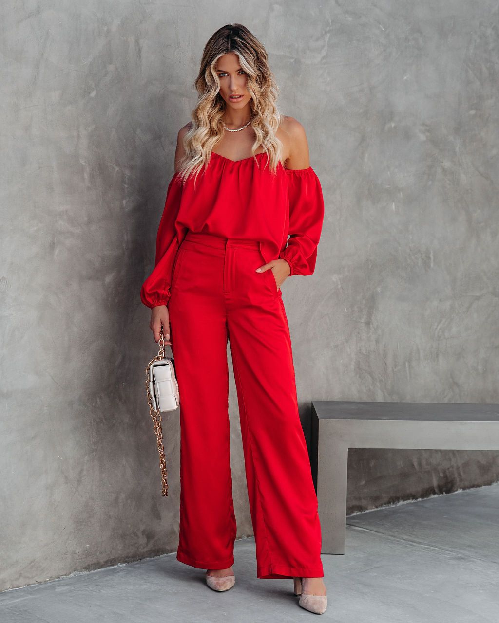 Clockwork Pocketed Satin Wide Leg Trousers - Red - FINAL SALE sold by Vici