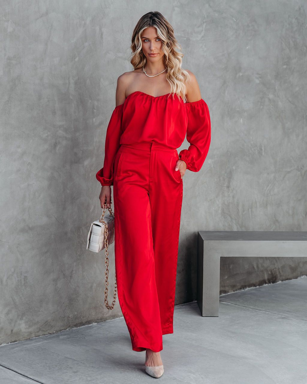 Clockwork Pocketed Satin Wide Leg Trousers - Red - FINAL SALE sold by Vici product image thumbnail 8