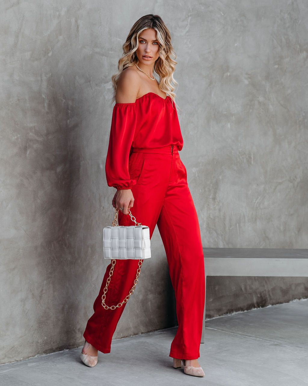 Clockwork Pocketed Satin Wide Leg Trousers - Red - FINAL SALE sold by Vici product image thumbnail 9