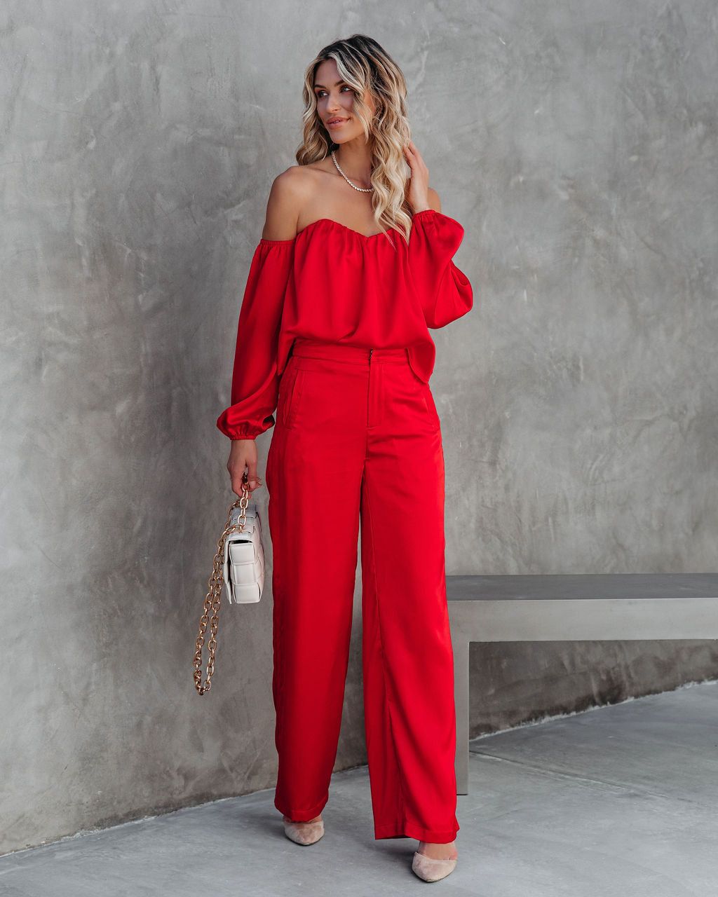 Clockwork Pocketed Satin Wide Leg Trousers - Red - FINAL SALE sold by Vici product image thumbnail 5