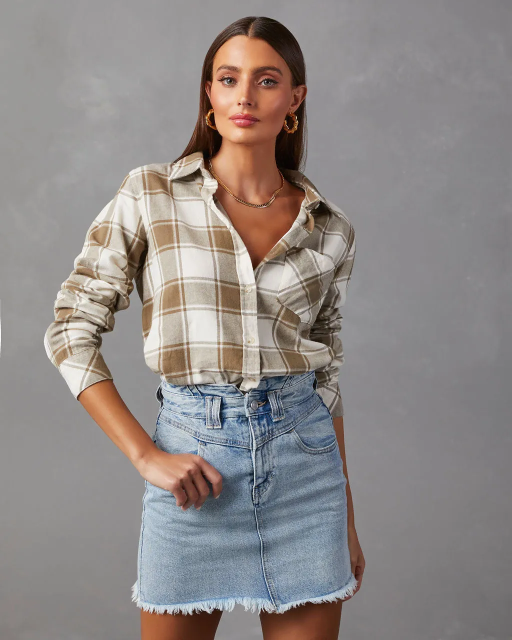 Delbert Oversized Plaid Button Down Top sold by Vici product image thumbnail 2