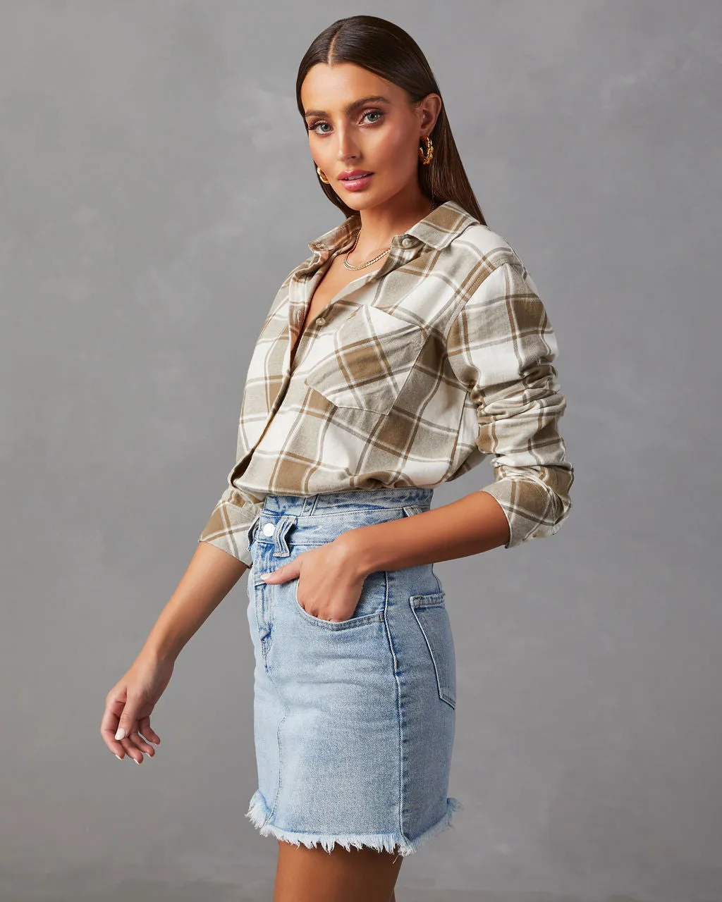 Delbert Oversized Plaid Button Down Top sold by Vici product image thumbnail 3