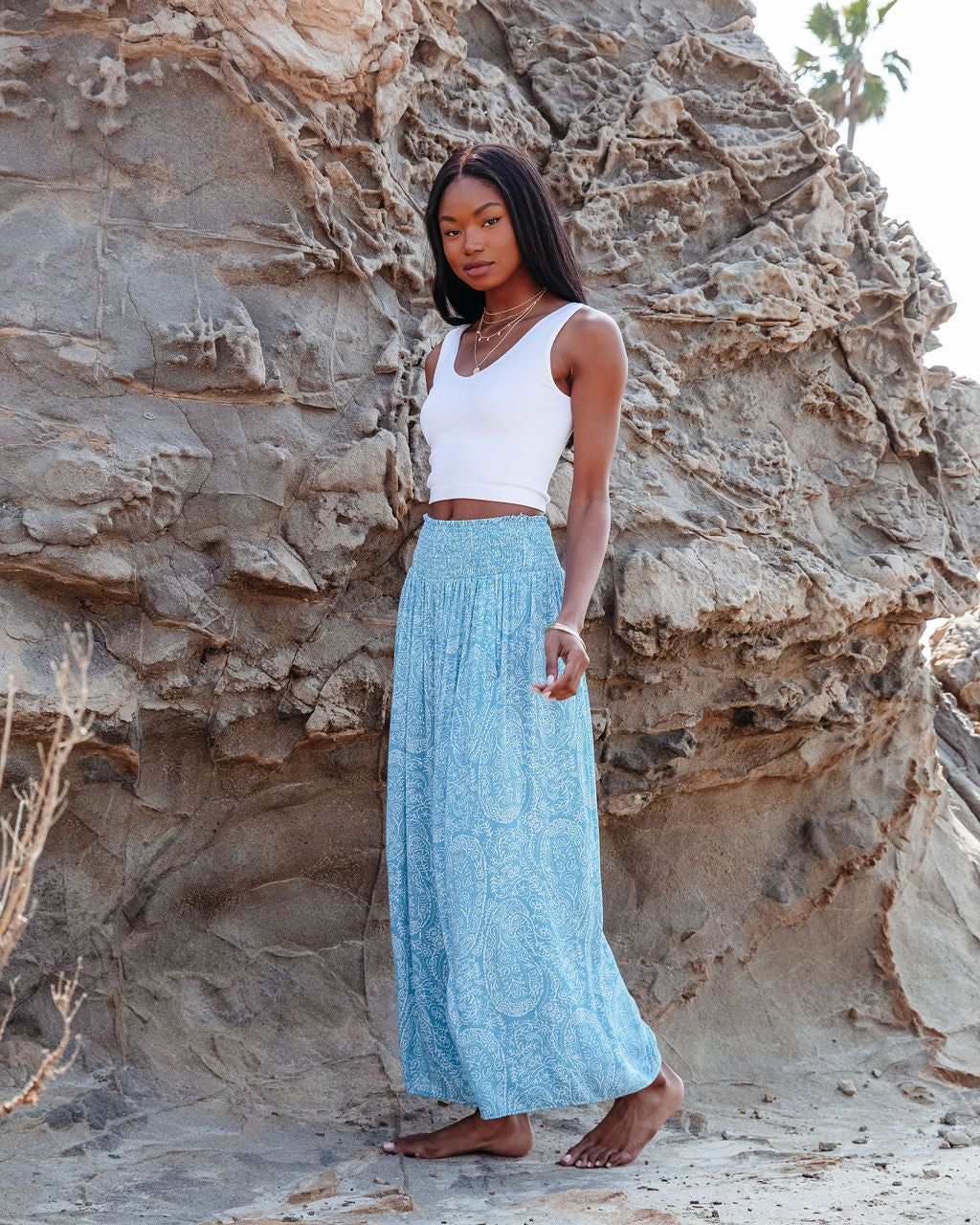Amaya Printed Smocked Wide Leg Pants - Blue - FINAL SALE sold by Vici product image thumbnail 7