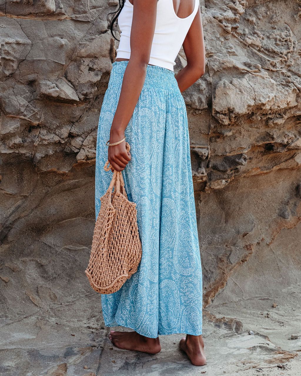 Amaya Printed Smocked Wide Leg Pants - Blue - FINAL SALE sold by Vici product image thumbnail 4