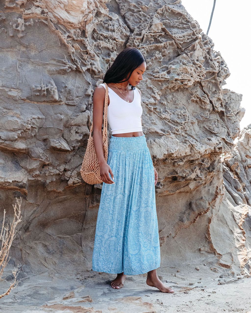 Amaya Printed Smocked Wide Leg Pants - Blue - FINAL SALE sold by Vici product image thumbnail 3