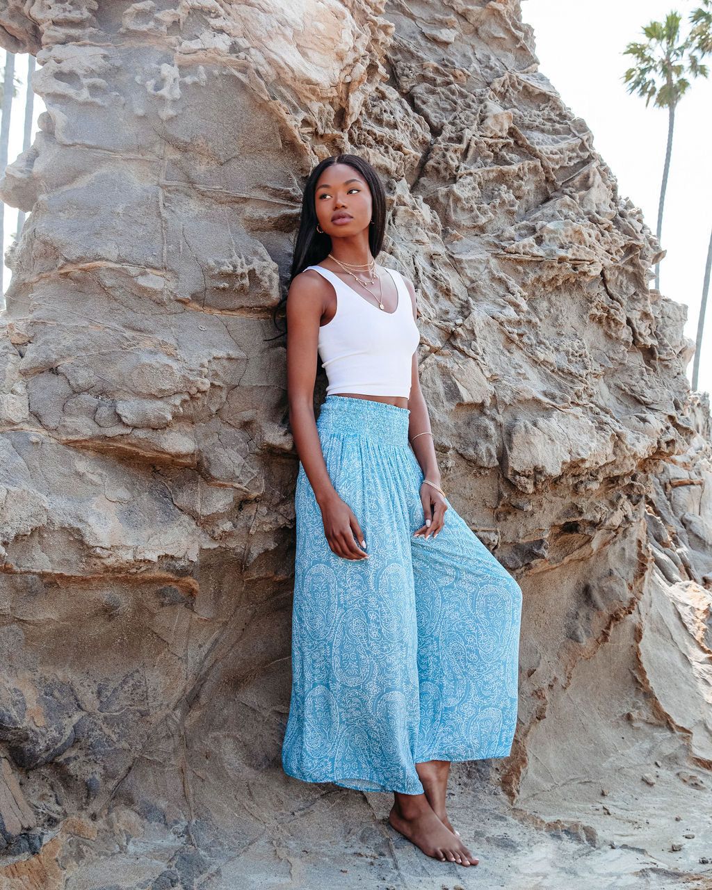 Amaya Printed Smocked Wide Leg Pants - Blue - FINAL SALE sold by Vici product image thumbnail 6