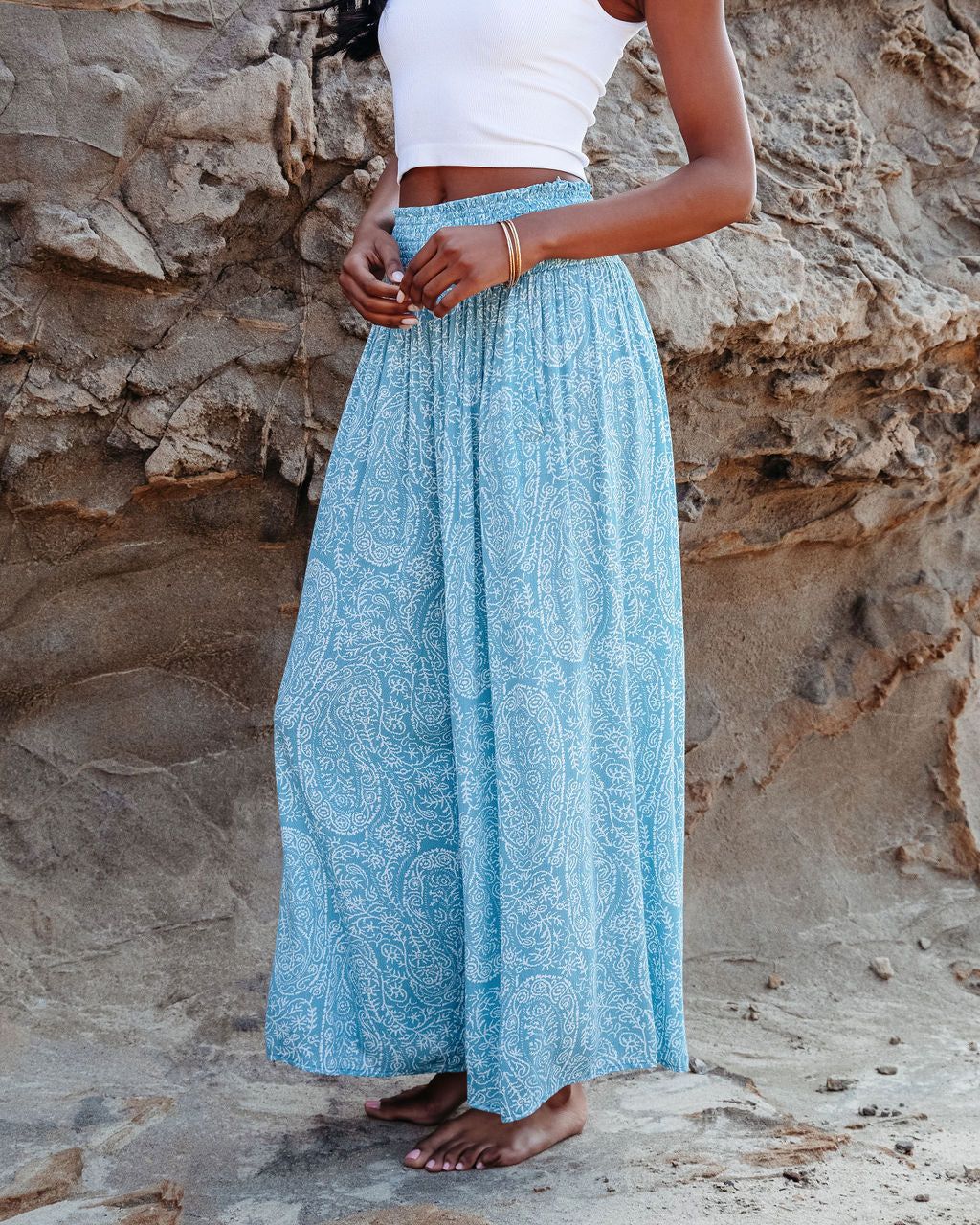 Amaya Printed Smocked Wide Leg Pants - Blue - FINAL SALE sold by Vici product image thumbnail 5