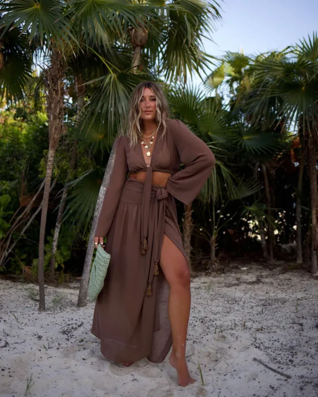 Island Time Wrap Cover Up Maxi Skirt - Brown - FINAL SALE sold by Vici