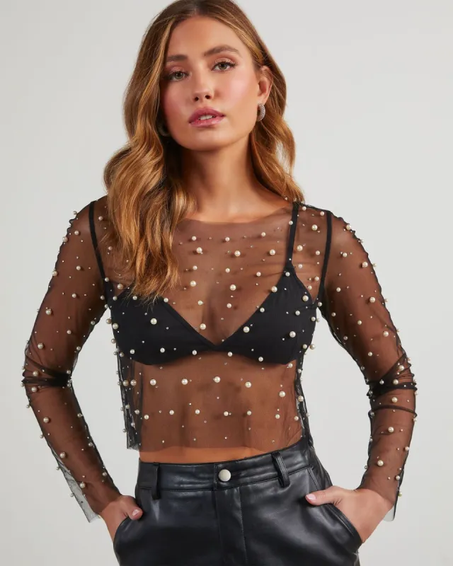 Lillie Mesh Embellished Long Sleeve Top sold by Vici