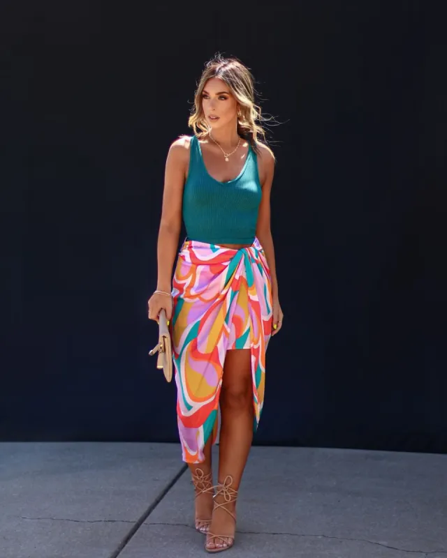 Nikki Beach Satin Printed Midi Skirt sold by Vici