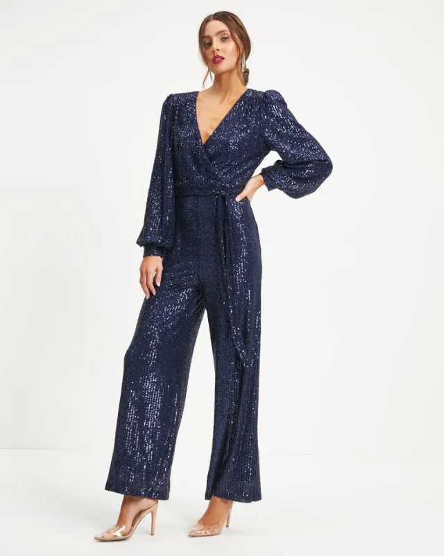 Whole New World Sequin Front Tie Jumpsuit sold by Vici