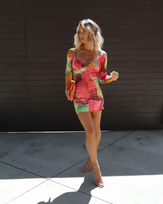 State Of Euphoria Printed Mesh Mini Dress sold by Vici