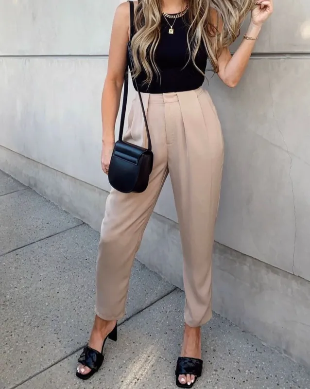Lacey Pocketed High Rise Trousers sold by Vici