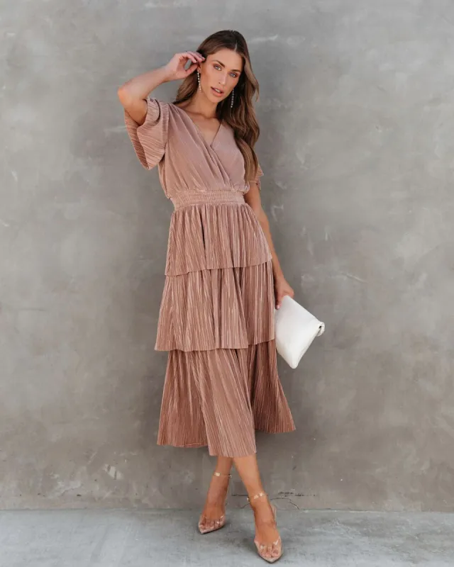 Perfect For Me Plisse Tiered Midi Dress sold by Vici