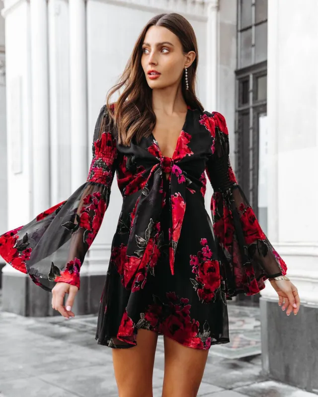 Love Like This Burnout Velvet Bell Sleeve Mini Dress made by Vici