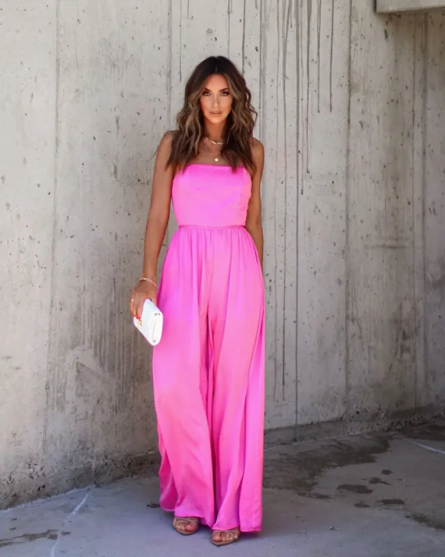 Picture Perfect Satin Wide Leg Jumpsuit - Pink - FINAL SALE sold by Vici