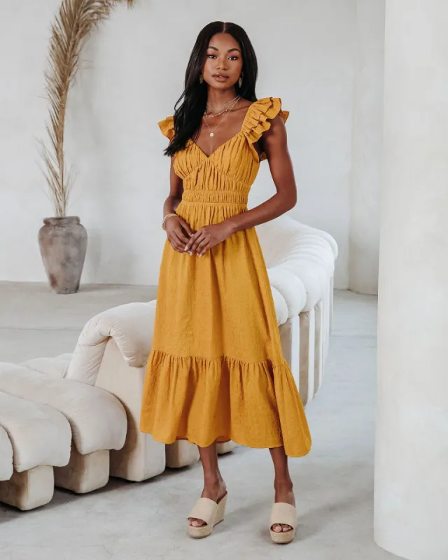 Georgiana Textured Ruffle Midi Dress - Mustard - FINAL SALE sold by Vici
