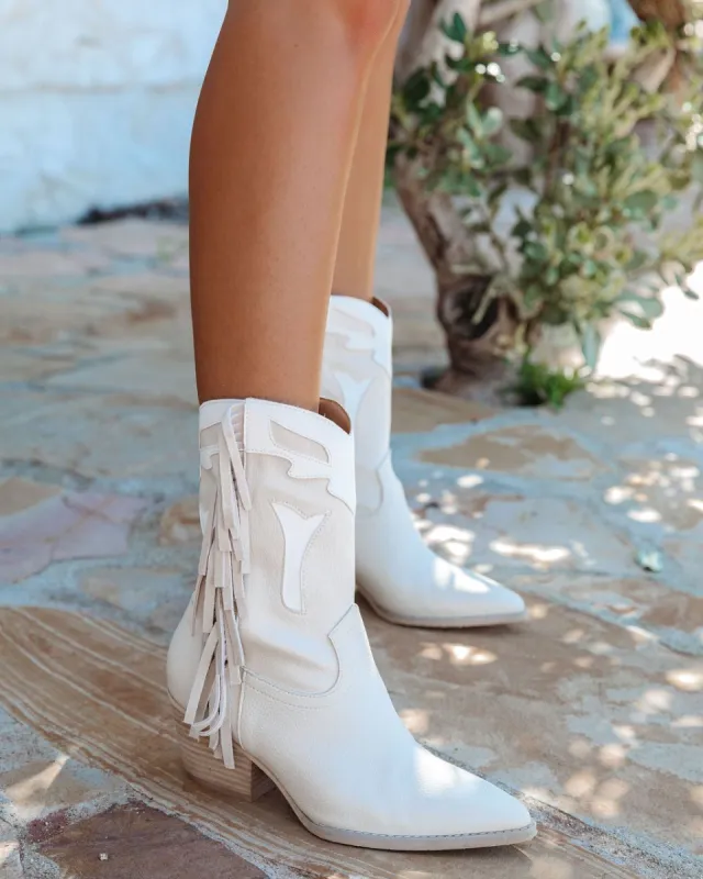 Millie Western Fringe Boot - Beige sold by Vici