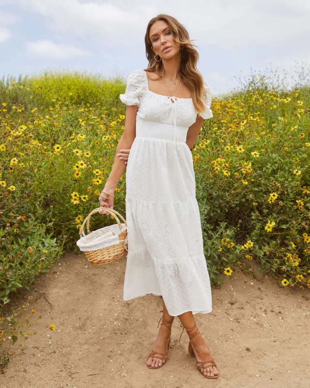 Cruz Cotton Eyelet Puff Sleeve Midi Dress sold by Vici