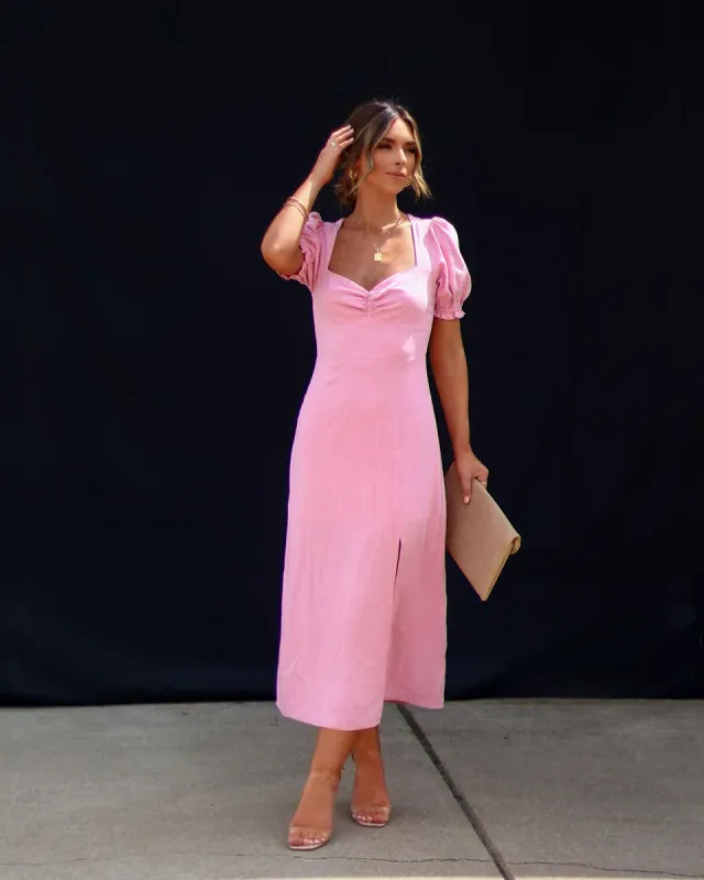 Good Grace Puff Sleeve Side Slit Midi Dress sold by Vici