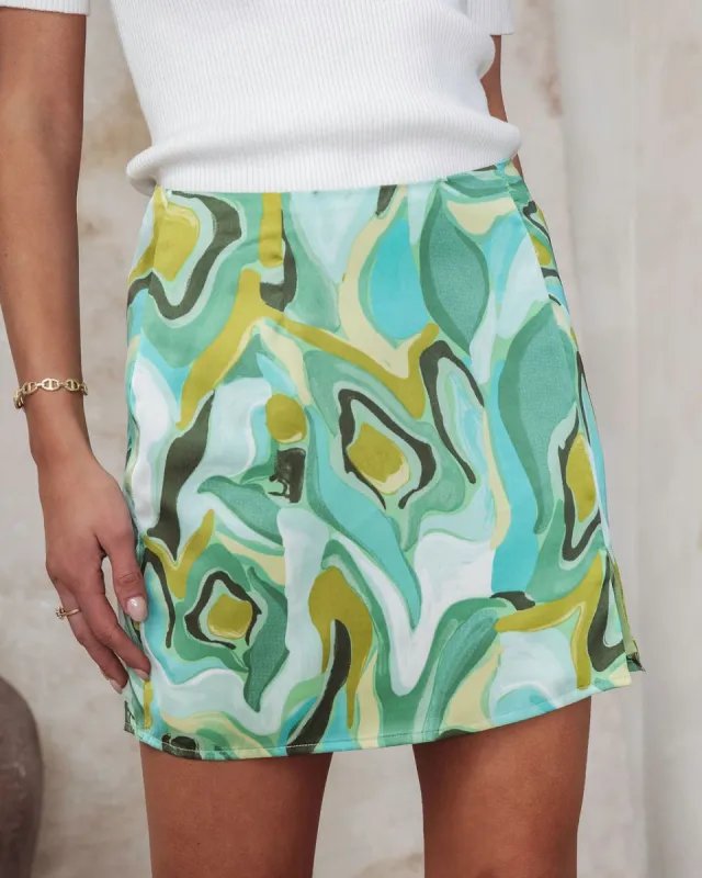 Groovy Thing Printed Satin Mini Skirt sold by Vici