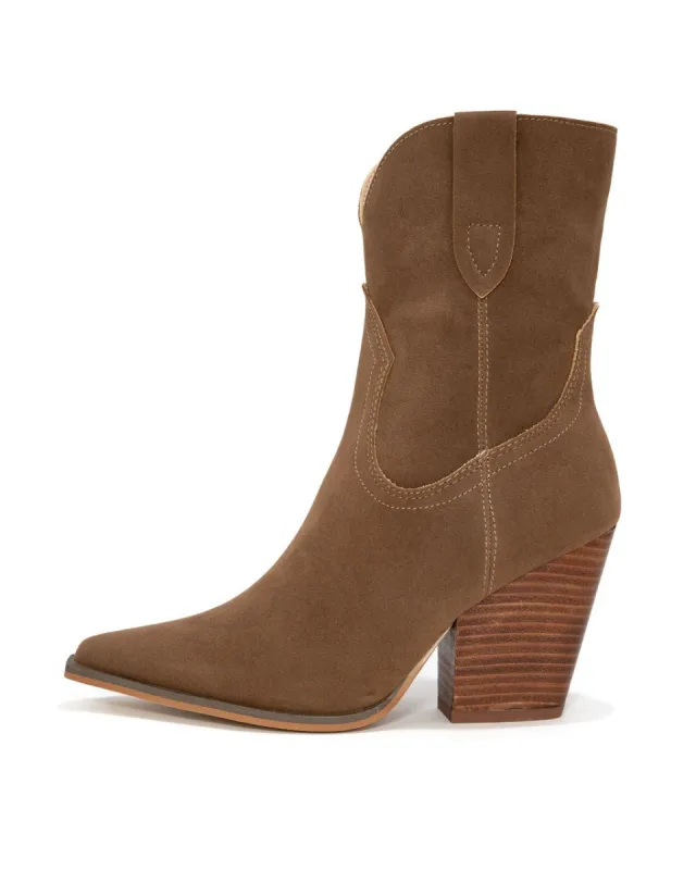 Clare Faux Suede Heeled Western Boot sold by Vici